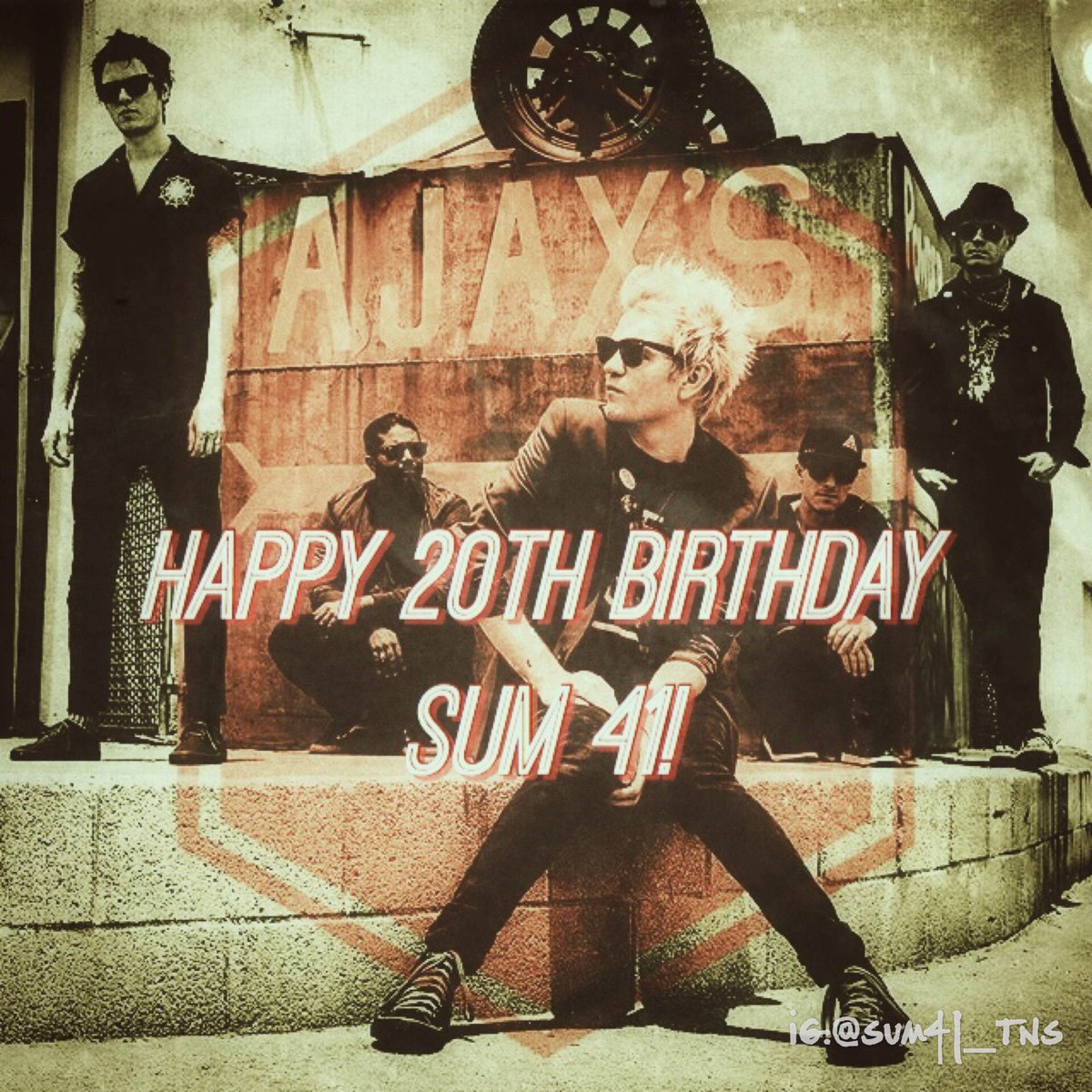 Sum41_TNS's tweet photo. We would like to wish @Sum41 happy 20th anniversary! Thanks for making it awesome to be your fan! #20YearsOfSum41 https://t.co/8UttRGrNtp
