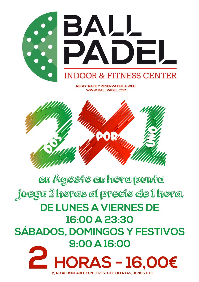 XLIVPerez's tweet photo. En agosto jugar a pádel, no te va a costar lo mismo en Ballpadel... Llegó el 2x1.Juega dos horas al precio de 1 hora https://t.co/GhwmVRBXxk