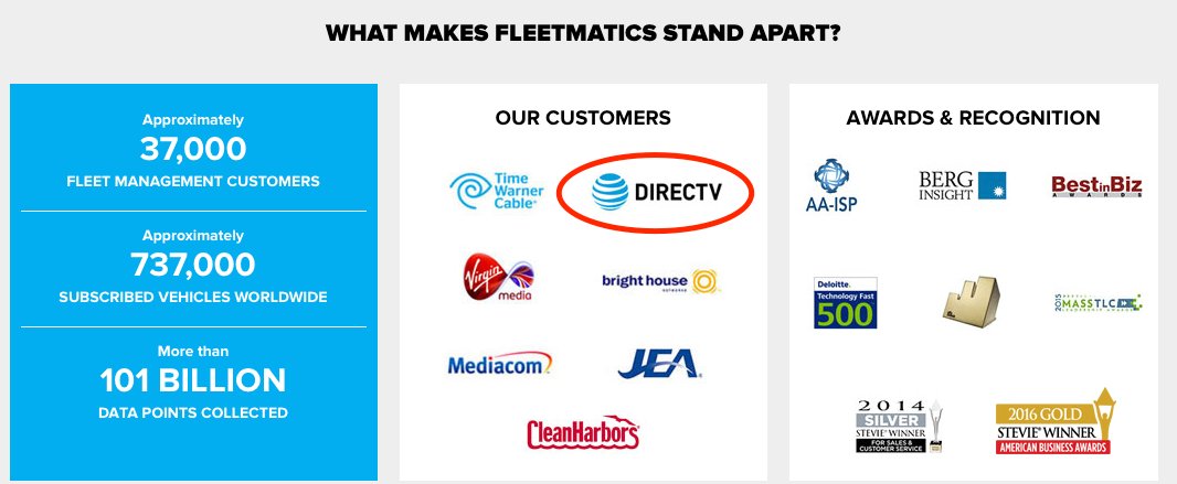 billho888's tweet image. #Verizon #Fleetmatics acquisition. Ironically, #ATT/#DirecTV listed as a client. How long will that last? $T $VZ