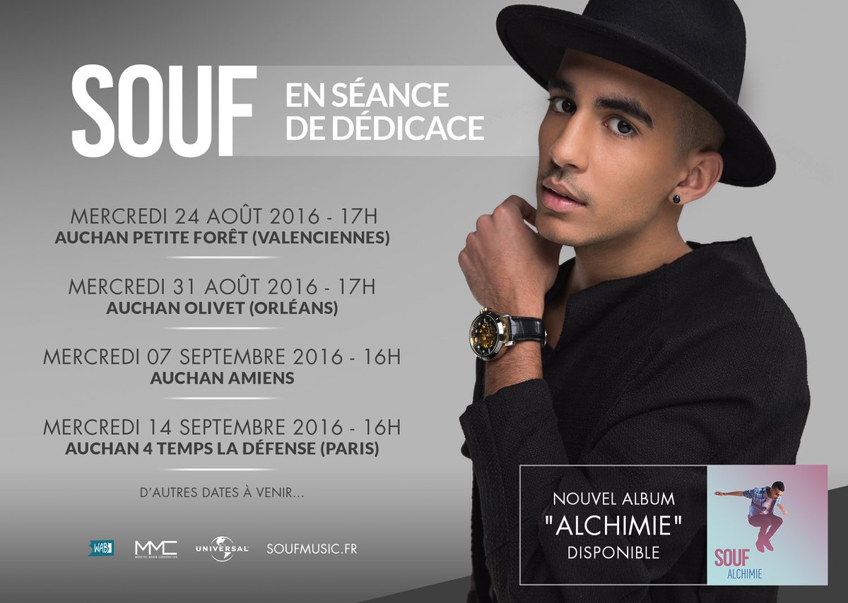 SoufMusic's tweet image. Les premières dates de dédicaces, hâte de venir à votre rencontre ! 😚🖊

#Alchimie disponible
polydor.lnk.to/Alchimie