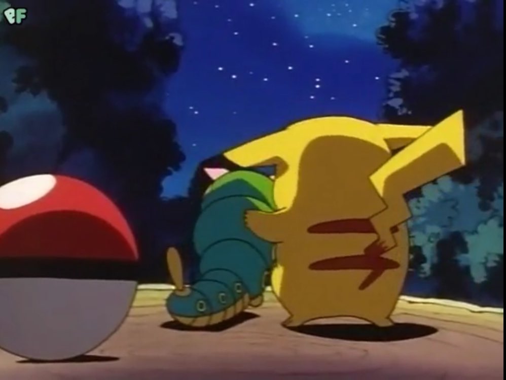 ふぅ ポケモン見てんねんけどキャタピーとピカチュウ が喋ってて多分 俺 空飛べるようなるんだ みたいな話したあとにバタフリー飛んで行ってうるうるするキャタピーをピカチュウが支えるあたりむっちゃエモいしちょっと泣いた