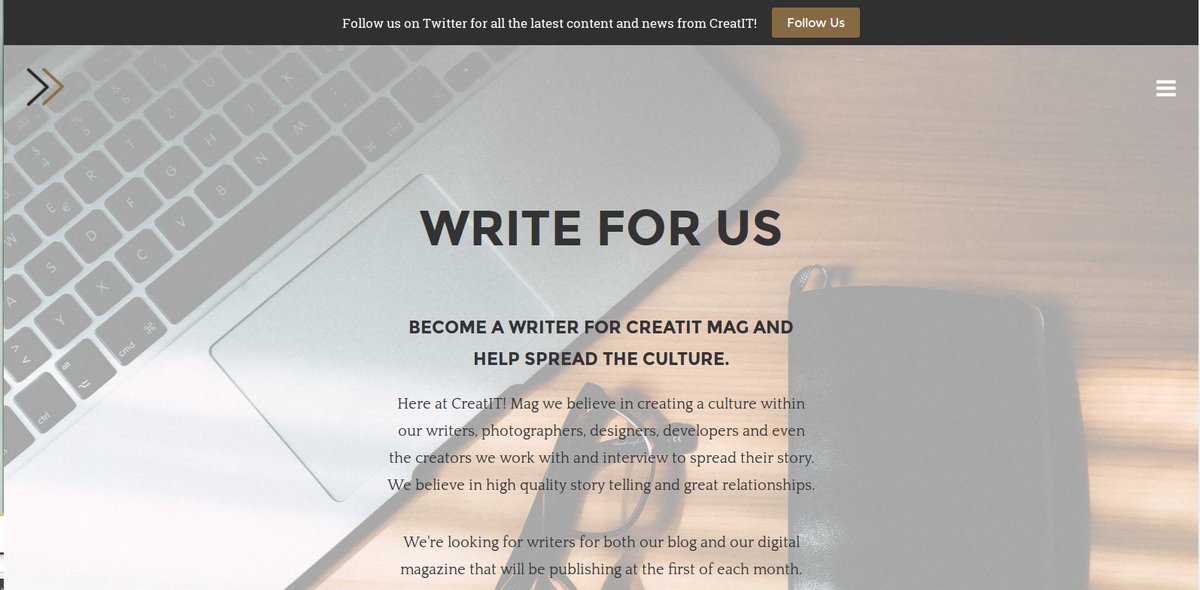 CreatitSpace's tweet image. First up: @CreatITMag

CreatITMag.com

Check out CreatIT Magazine.

First issue release Fall 2016.