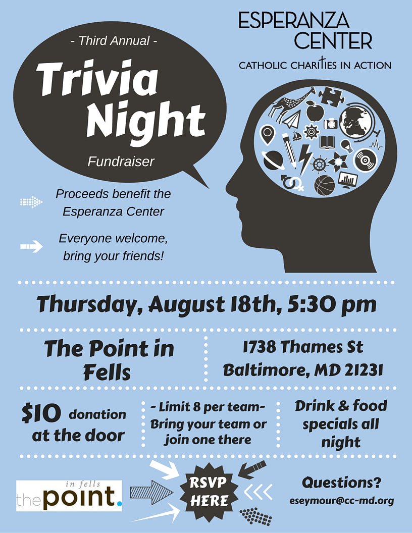 Do you like Trivia? Do you like supporting MD's immigrants? Then come to EC's Trivia Night! goo.gl/cXaQcD