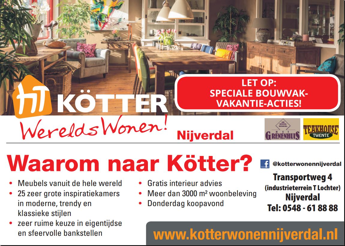 De komende weken spectaculaire vakantiekortingen bij Kötter Wonen Nijverdal! Kom je langs? kotterwonennijverdal.nl