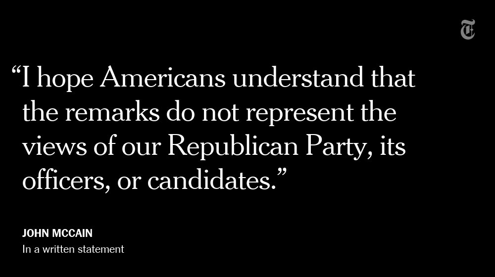 nytimes's tweet photo. John McCain denounced Donald Trump's comments about the family of the fallen Muslim soldier https://t.co/SyvBEvAsaI https://t.co/io8bgHPZzq