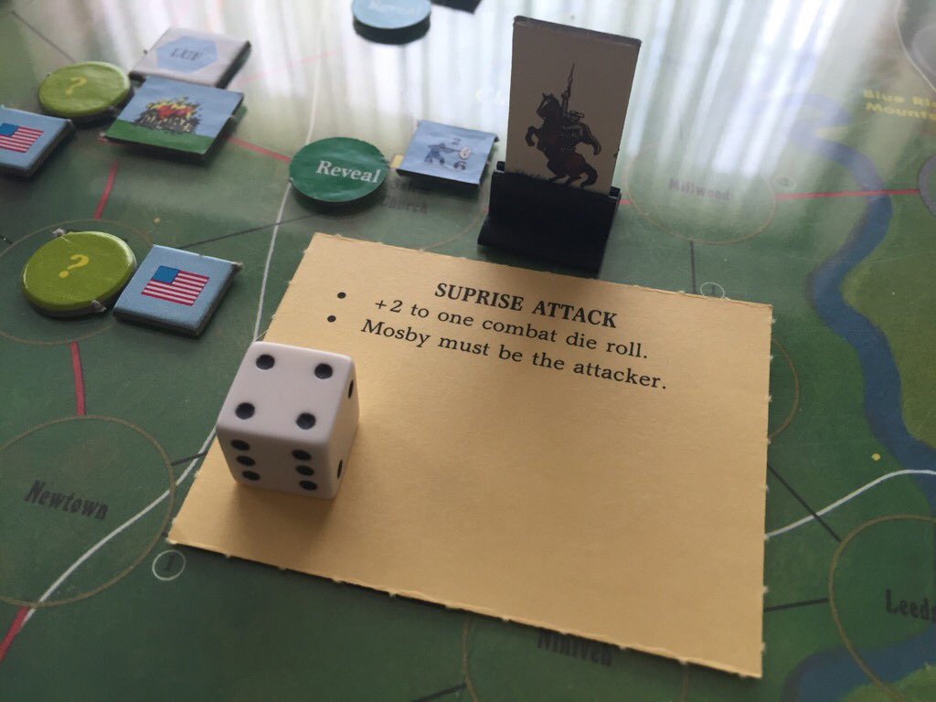 playersaidblog's tweet photo. Mosby surprise attacks Union troops at Salem Church w/+2 mod rolling 4. Mosby wins &amp; gains 7 points! #MosbysRaiders https://t.co/j57EYxngCq
