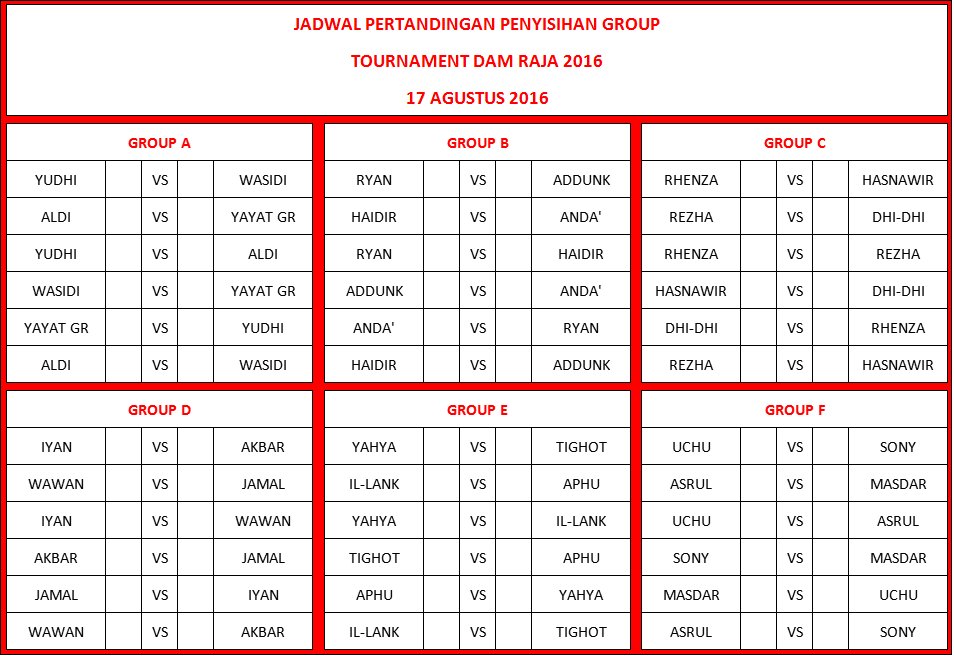 JADWAL PERTANDINGAN TD2016