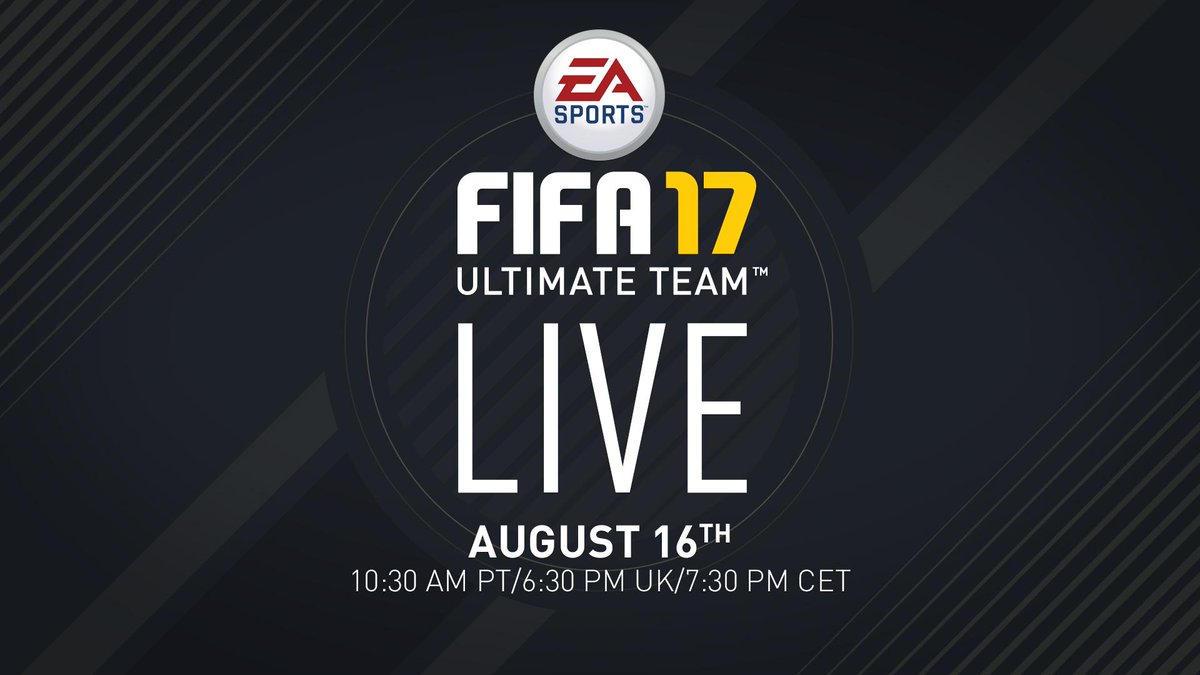 EASPORTSFC's tweet photo. #FUT17 reveal TODAY on the #FUTLive stream from #Gamescom. Follow FIFA on Twitch: https://t.co/gylIlPUejI https://t.co/yV5rtO4YBK