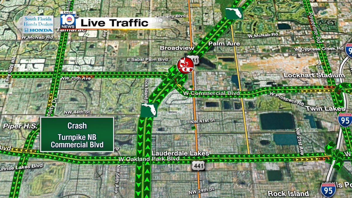 Crash on Turnpike NB at Commercial Blvd #traffic https://t.co/7o6yaFQJPT