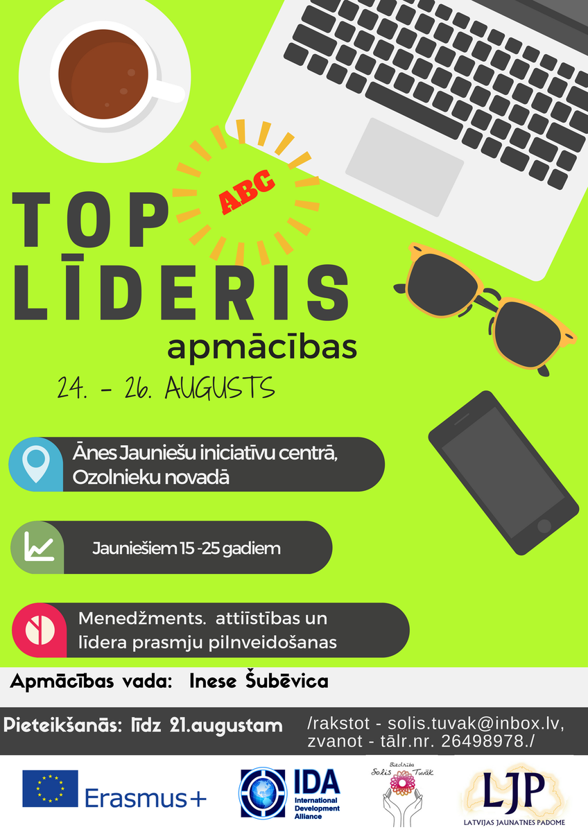 Jaunieti vecumā no 15-25 gadiem, piesakies apmācībām "TOP līdera ABC" līdz 21.augustam. ljp.lv/aicinam-pietei…