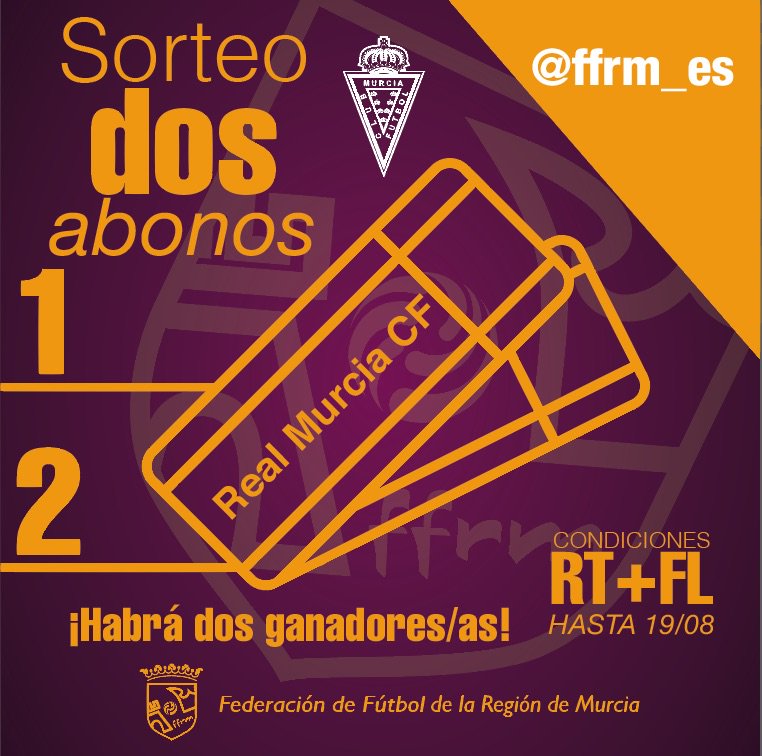 SORTEO I ¿Quieres un abono del #RealMurcia? Da RT y sigue a <a href="/ffrm_es/">FFRM</a>. El viernes conocemos a los ganadores. ¡Suerte!