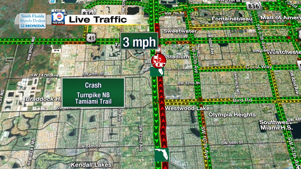 Serious Accident, 4 right lanes blocked on Turnpike NB at Tamiami Trail #traffic #miami https://t.co/gJYzS9cn85