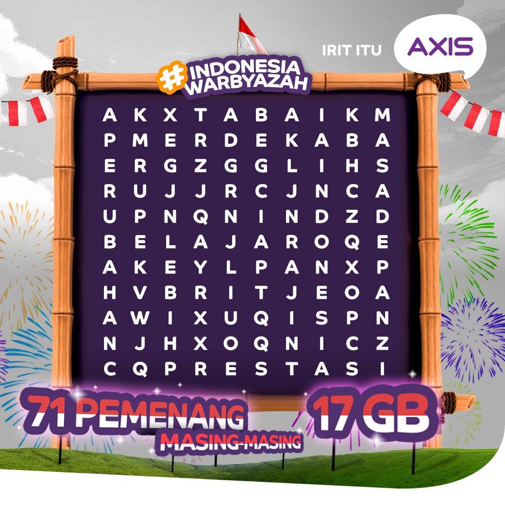 AXISgsm's tweet photo. Yuk share hal apa yang bisa kamu lakuin untuk bikin #IndonesiaWarbyazah dari 3 kata yg kamu temukan di gambar ini. https://t.co/s41hhUWpxr