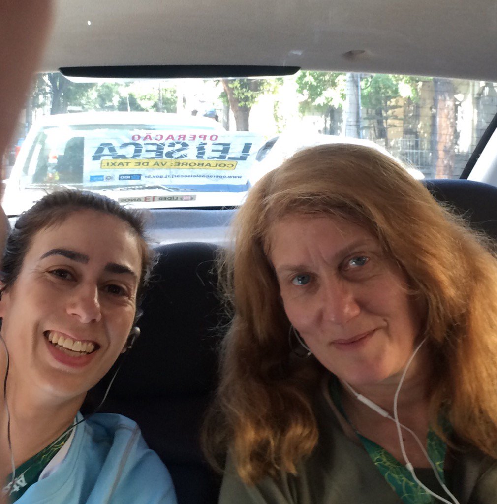 ShiraSpringer's tweet image. Working in cab w/ @Bonnie_D_Ford bc no bus in sight 1 hr after marathon. Despite lots waiting. #busfail #RioProblems