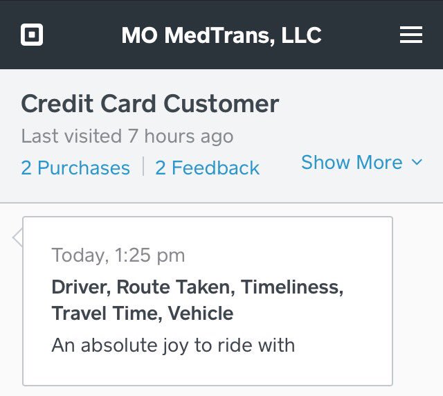MOMedTrans's tweet photo. "An absolute joy to ride with". Thx Kim for creating a #ravingfan 

#medicaltransportation #customerservice #square https://t.co/QRVdV6S4Nz