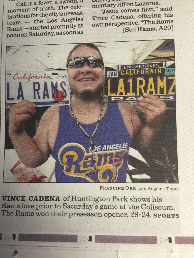 mikegatto's tweet photo. Glad to see @RamsNFL fans are getting in on my #BlackPlates program. #BlackIsBack #RamsAreBack #Rams #Football https://t.co/Fon5GXPmhl