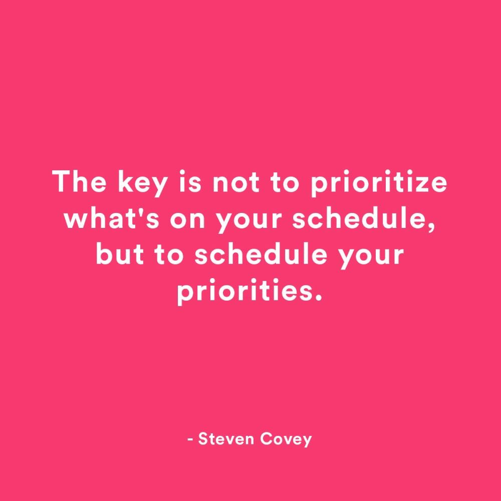 user_feedback's tweet photo. The key is not to prioritize what's on your schedule, but to schedule your priorities.  –Steven Covey https://t.co/KCxq205ueu
