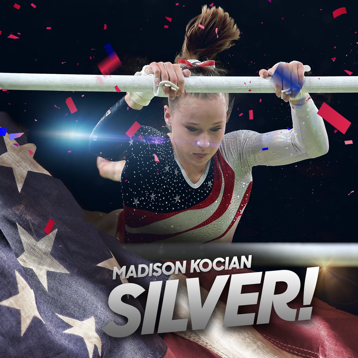 NBCOlympics's tweet photo. Another one for @USAGym!

@MadisonKocian wins #Silver on the Uneven Bars! https://t.co/gaWJQ1npsX