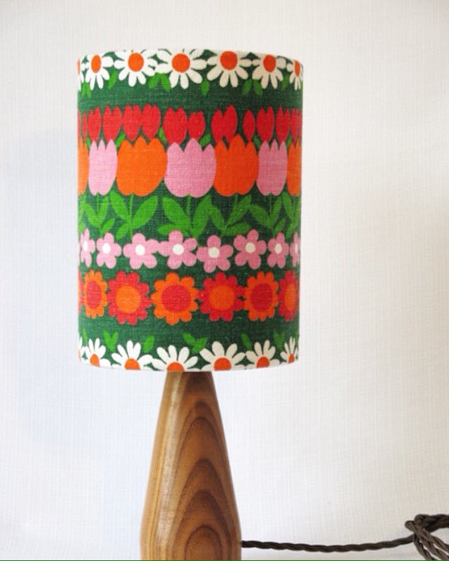 #handmadehour hand rolled lampshade and hand turned lamp base #70sfabric #retrolamp