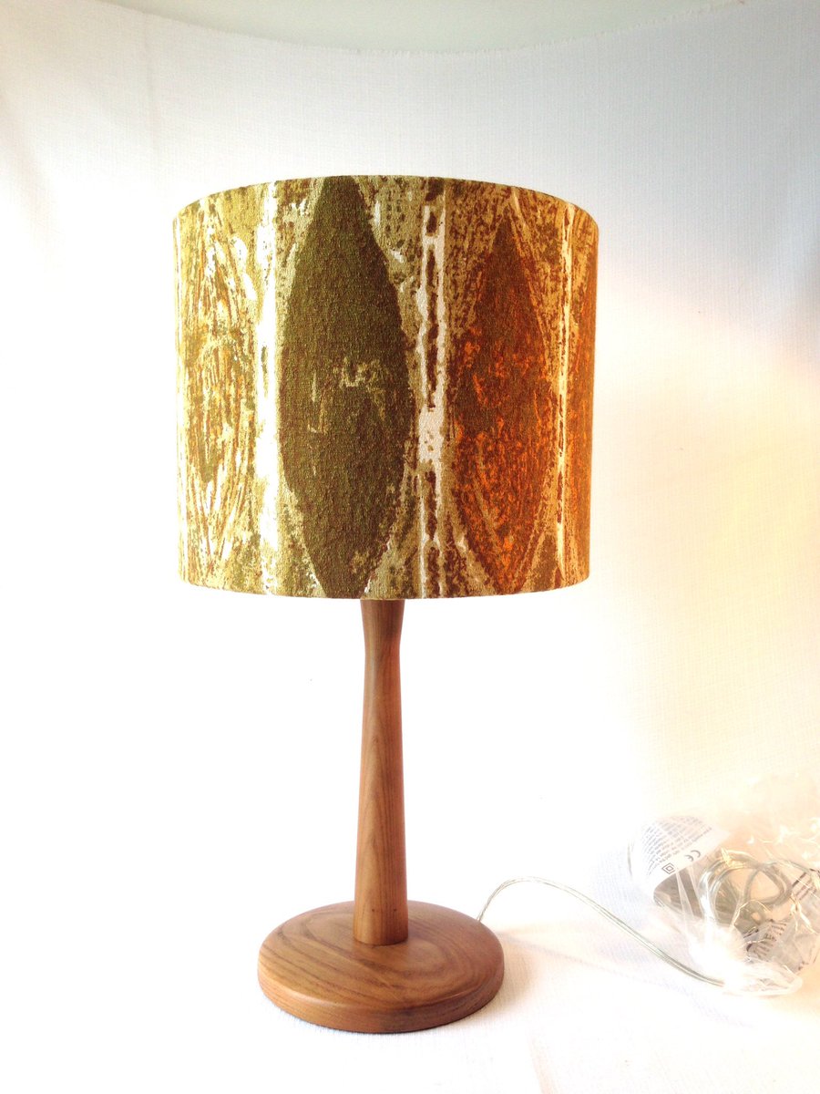 Vintage heals barkcloth shade and walnut stained ash lamp #healsfabric #70sfabric #retrolamp #barkcloth