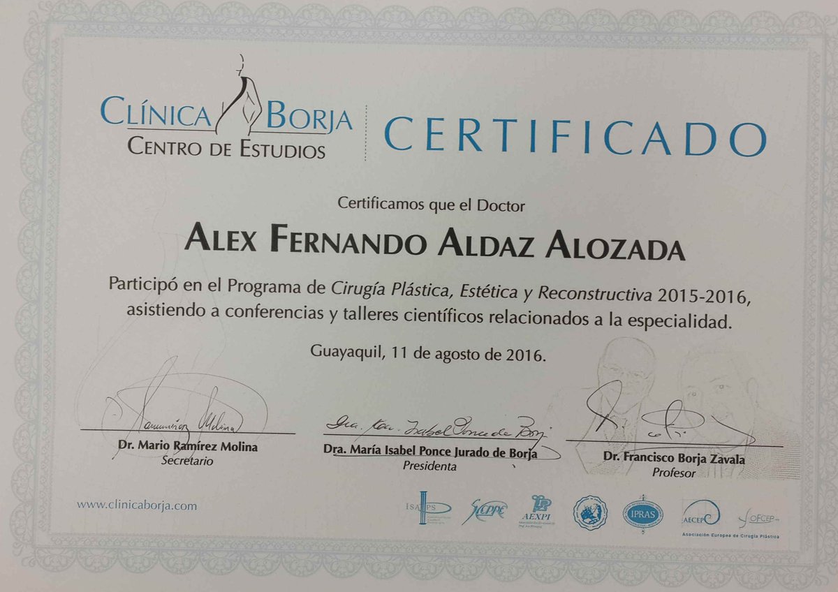 AlexFernandoAl9's tweet photo. Clinica Borja #certificado #cirugiaplastica https://t.co/p1flcNFYEZ