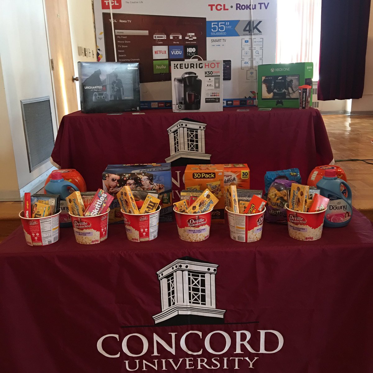 concord_sac's tweet photo. Welcome to Concord University everyone! Here is a preview of the prizes available tonight at 9 pm in the ballroom! https://t.co/cdXe1hWgLX
