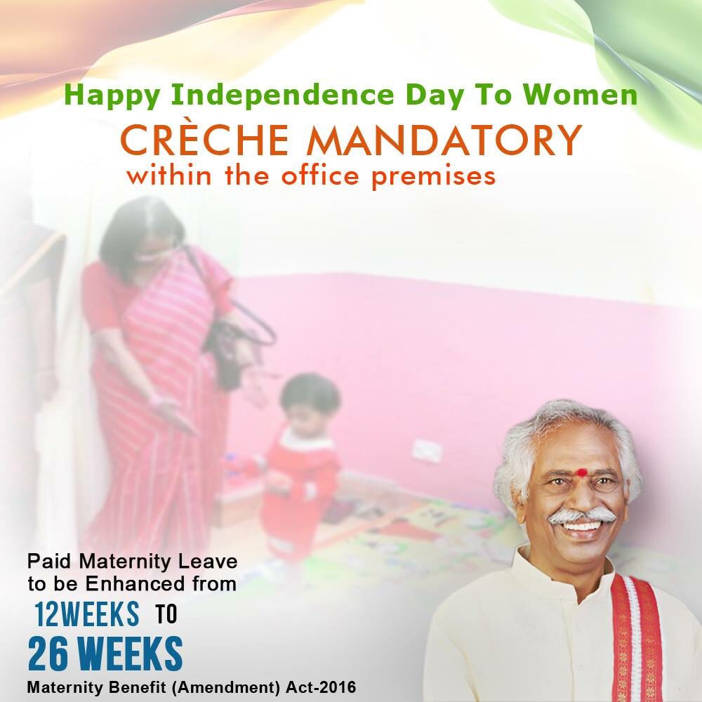 Adding more joys to motherhood by providing crèche facility.

#MaternityBenefitAct #HappyIndependenceDayToWomen