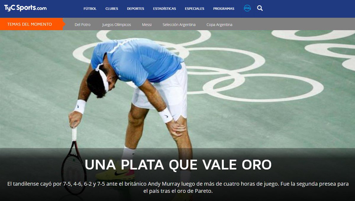 #Rio2016EnTyC 
Una plata que vale oro, la portada de TyCSports.com