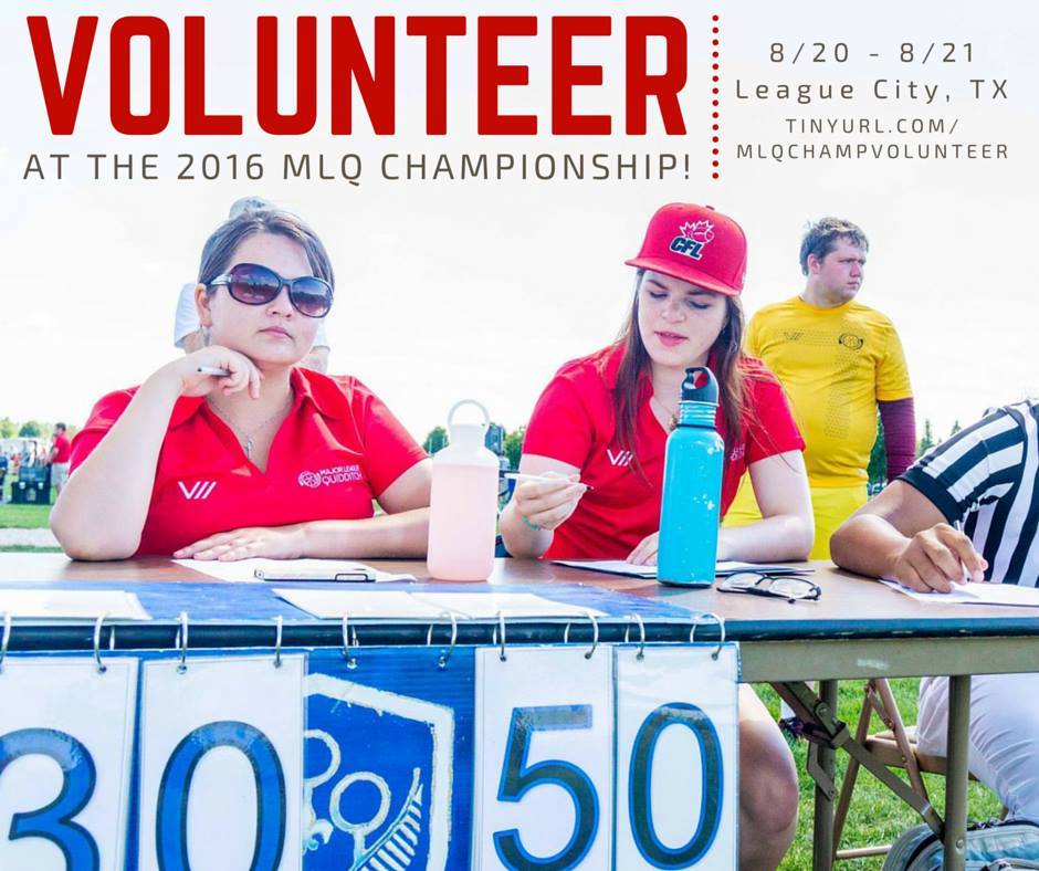 MLQuadball's tweet photo. We're still looking for volunteers for this weekend's #MLQChampionship! https://t.co/V5i0HqqiDD https://t.co/WQkNiOHEhd