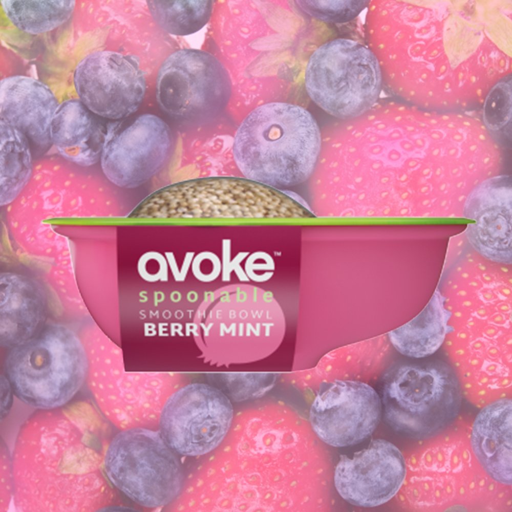 AvokeLife's tweet photo. Introducing the Berry Mint Spoonable! #strawberry #mint #blueberries #cherries #avocado
#smoothiebowl #vegan #kosher https://t.co/UUdVH4sOOE