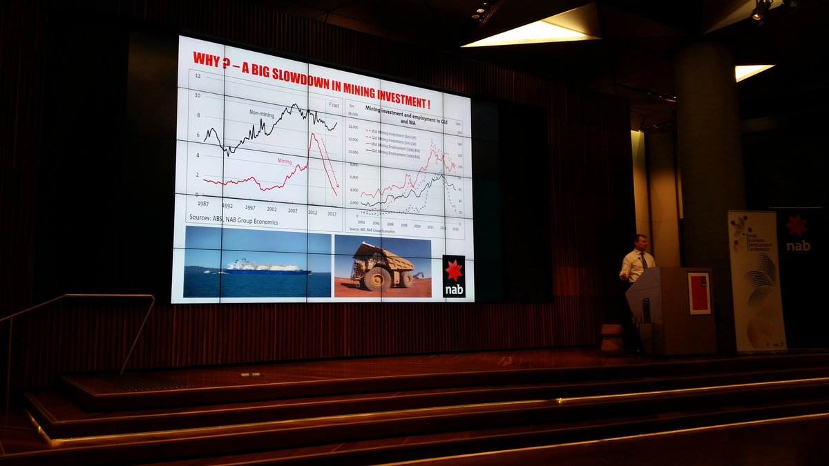 #Mining down but recovery in other sectors. "Tourism the bright spot" - Dean Pearson, NAB. <a href="/MackayTourism/">Mackay Tourism</a> #sbdc2016