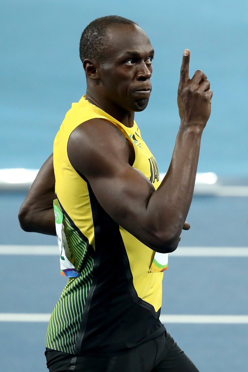 Olympics's tweet image. LIGHTING STRIKES THREE TIMES! @usainbolt is the 1st athlete to win 100m in #athletics at 3 #Olympics! Time = 9.81