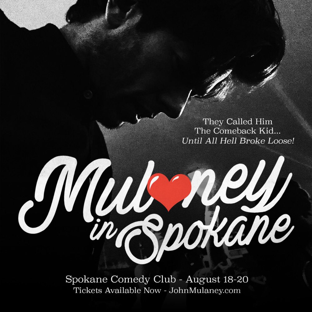 mulaney's tweet image. MULANEY IN SPOKANE. Aug 18-20. New jokes get said w/ food &amp;amp; drink. spokanecomedyclub.com