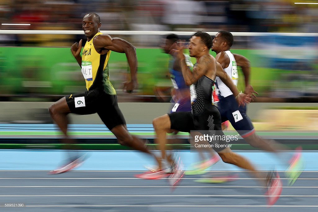 GettySport's tweet photo. Usain Bolt ⚡️ never even had a doubt — this stunning 100m semis photo by @cjspencois says it all #Rio2016 #JAM 🐐 https://t.co/rTTX8ZMzR2