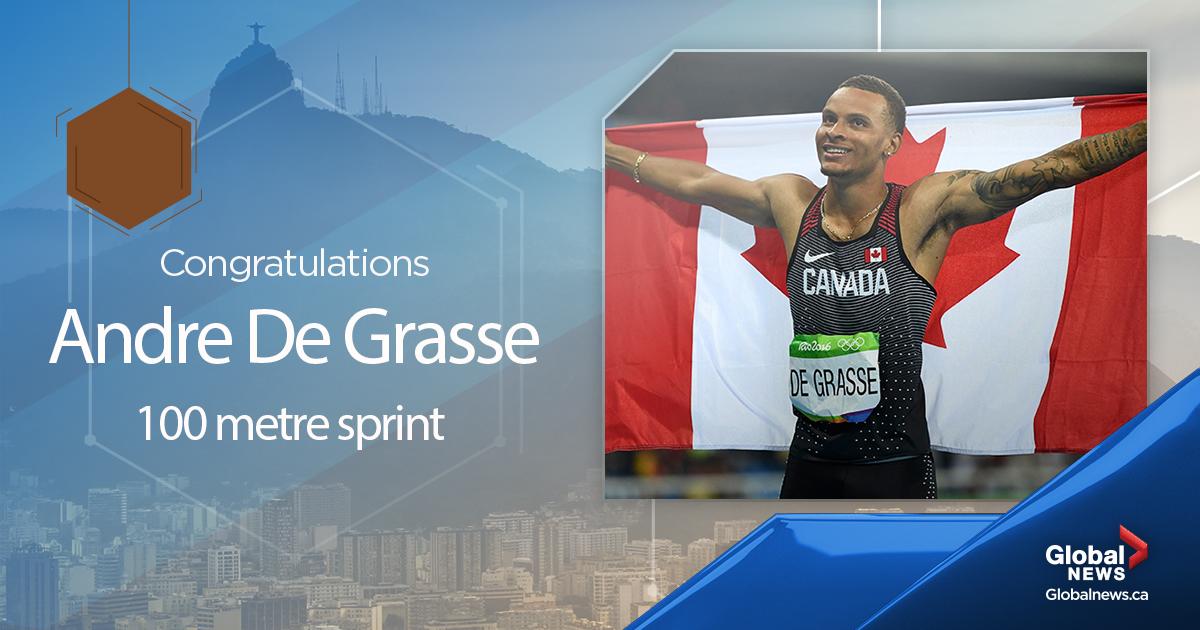 globalnewsto's tweet image. Congratulations to Andre De Grasse for winning bronze in the 100m sprint at #Rio2016