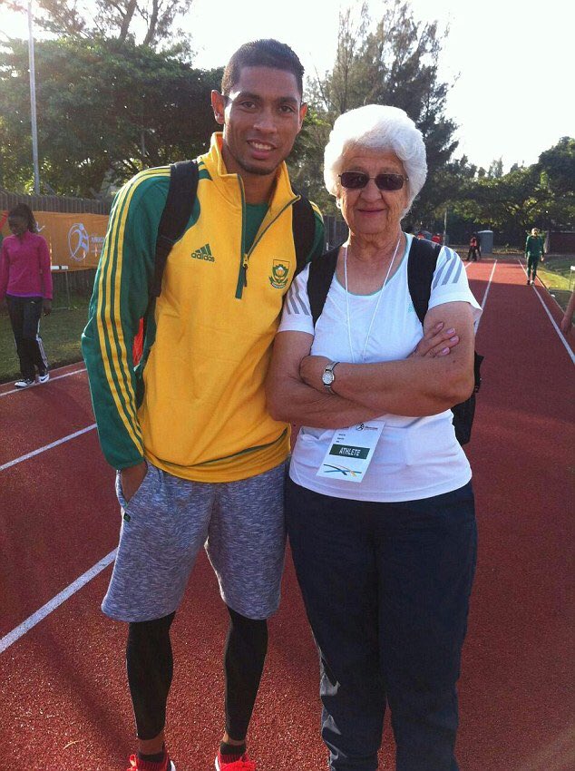 MapsMaponyane's tweet photo. Meet Wayde van Niekerk's 74 year-old trainer and coach, Ans Botha. This story just keeps on getting better. Wow! 🙌 https://t.co/gq2S0RZteZ