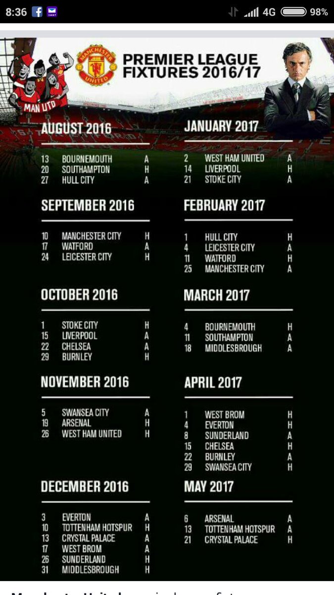 Udah dapet jadwalnya enak bener dahh... Semalem menang 3-1 lgi.. awal yg baik.. GGMU😍😎