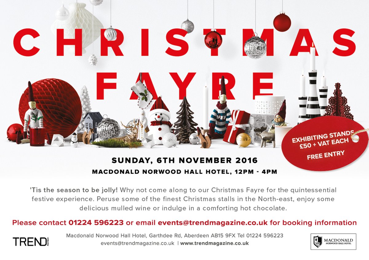 TrendAberdeen's tweet photo. Christmas comes early with Trend's Christmas Fayre at @NorwoodHall  https://t.co/kmw5vONHaT 🎄🎅🏻🎁 Sunday, 6th Nov https://t.co/yBNoUIytSQ