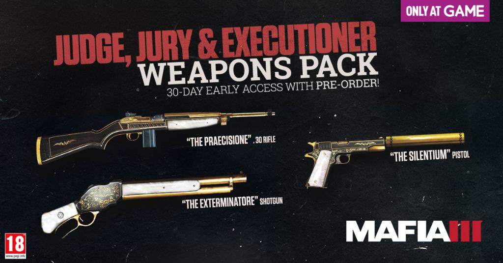 Pre-order #Mafia3 to get the Judge, Jury & Executioner Weapons