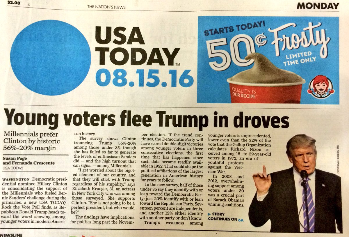 hitchpster's tweet photo. "Se le van los votantes jóvenes a Trump". Muy #UEref todo. Después se confían y no votan. https://t.co/PWw8FZ230e
