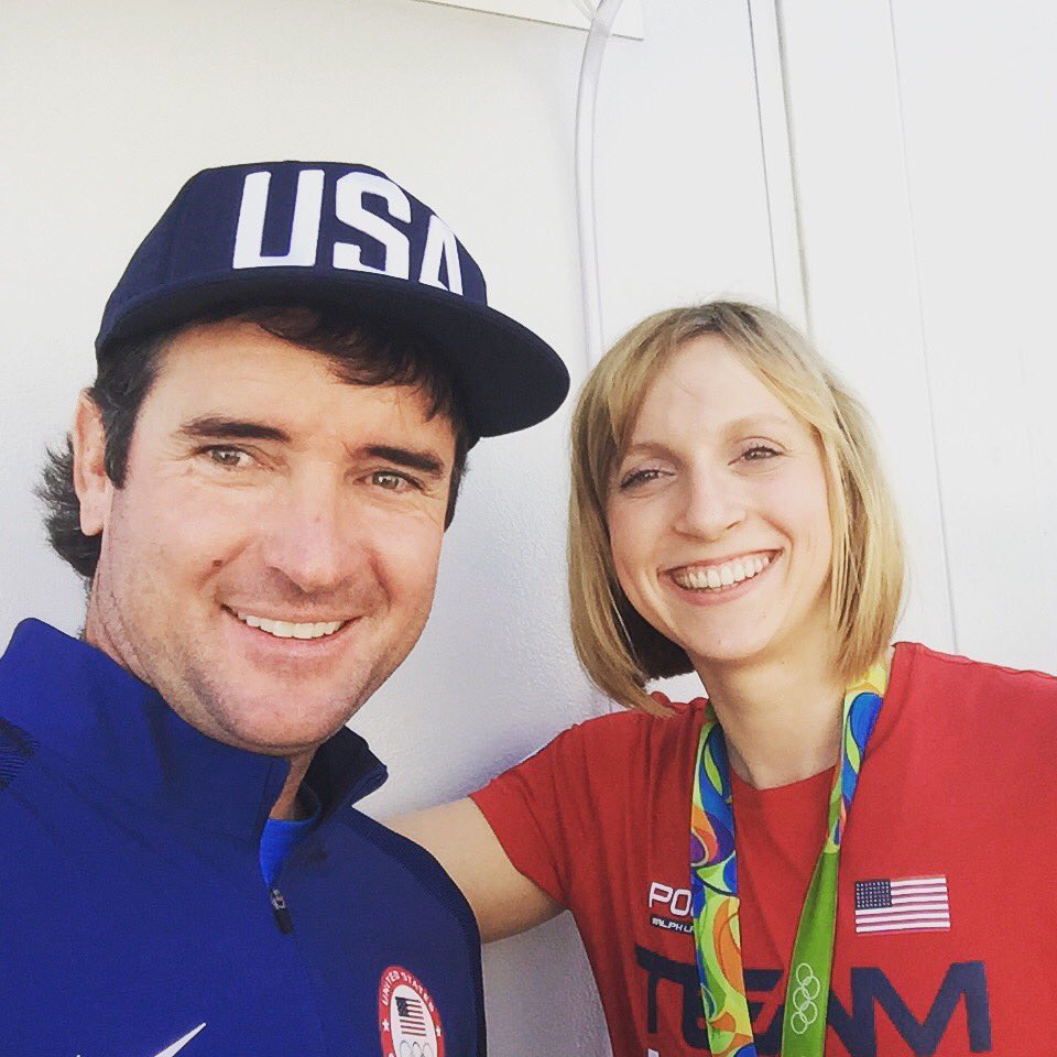 bubbawatson's tweet photo. Wow I got selfie with @katieledecky she's hard to catch!! #TeamUSA https://t.co/v5LGePv79E