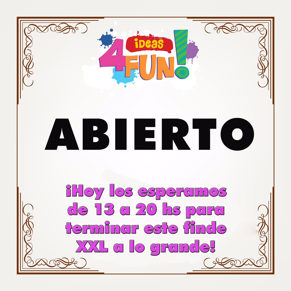 Ideas4FunOk's tweet photo. ¡Venite a partir de las 13hs para pasar una tarde diferente! 🎨 #SeTerminaElFinde #TardeAlegre #Color #Ritmo https://t.co/lekmSBuKnU