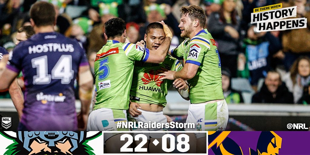 NRL's tweet photo. The @RaidersCanberra have solidified their Top 4 spot with a win over @storm
#NRLRaidersStorm
#NRL #HistoryHappens https://t.co/rNadPAlqRt