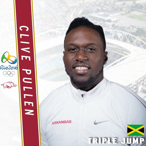 RazorbackTFXC's tweet photo. #OlympicHogs | #ArkJumps Action continues in Rio w/ Clive Pullen in the Triple Jump for @JamaicaOlympics https://t.co/3vM8IkfoWh