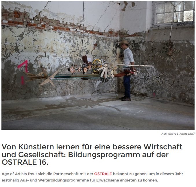 Seid bei unserem #Seminaren auf der <a href="/ostraledresden/">ostrale_dresden</a> dabei. Wir freuen uns auf euch ageofartists.org/ostrale/