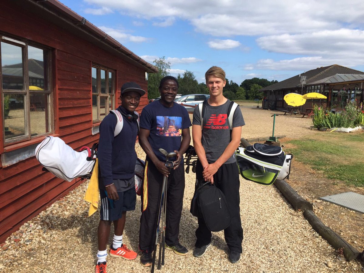 gerard_soames's tweet photo. @UCTForg scholars Ssebanja and Ssesezi learning to play golf on their exposure trip in the UK https://t.co/hnwwUmm7IB