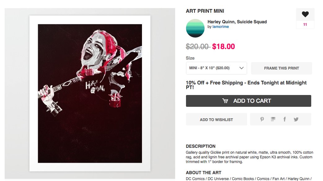 iamcrimeart's tweet image. 10% Off + Free Shipping - Ends Tonight at Midnight PT! on @society6 buff.ly/2aUmN9T

#ArtPrints