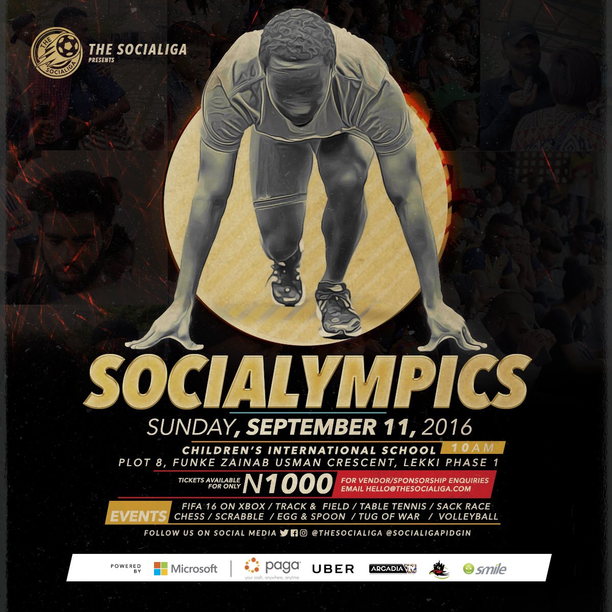 TheSociaLiga's tweet photo. #SociaLympics 

11.09.2016 

Children's International School, Plot 8 Funke Zainab Usman, End of Admiralty Way, Lekki https://t.co/LEVVrvqcZZ