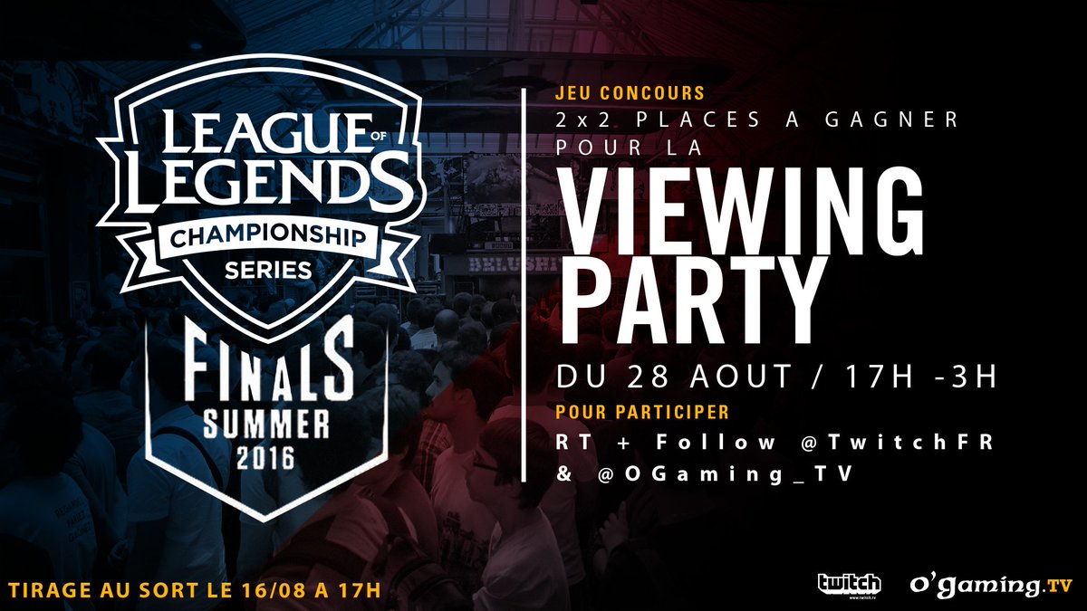 TwitchFR's tweet image. #JeuConcours : 2x2 places à gagner ! #RT + Follow @TwitchFR &amp;amp; @OGaming_TV ! Plus d'Infos: weezevent.com/ogsummer2016