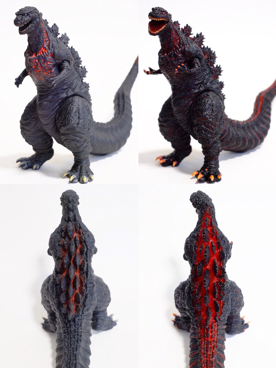瞬 A Twitter シュン ゴジラ作成 13 ついに完成 元のソフビと比較すると分かりやすいね 改造に使用したソフビは劇場限定版です 見違えた そして疲れたw シンゴジラ シン ゴジラ モデラー対ゴジラ